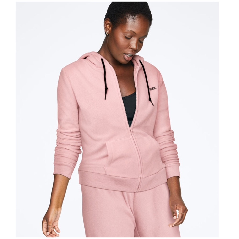 VS PINK POLAR FLEECE CHALK ROSE FULL ZIP HOODIE